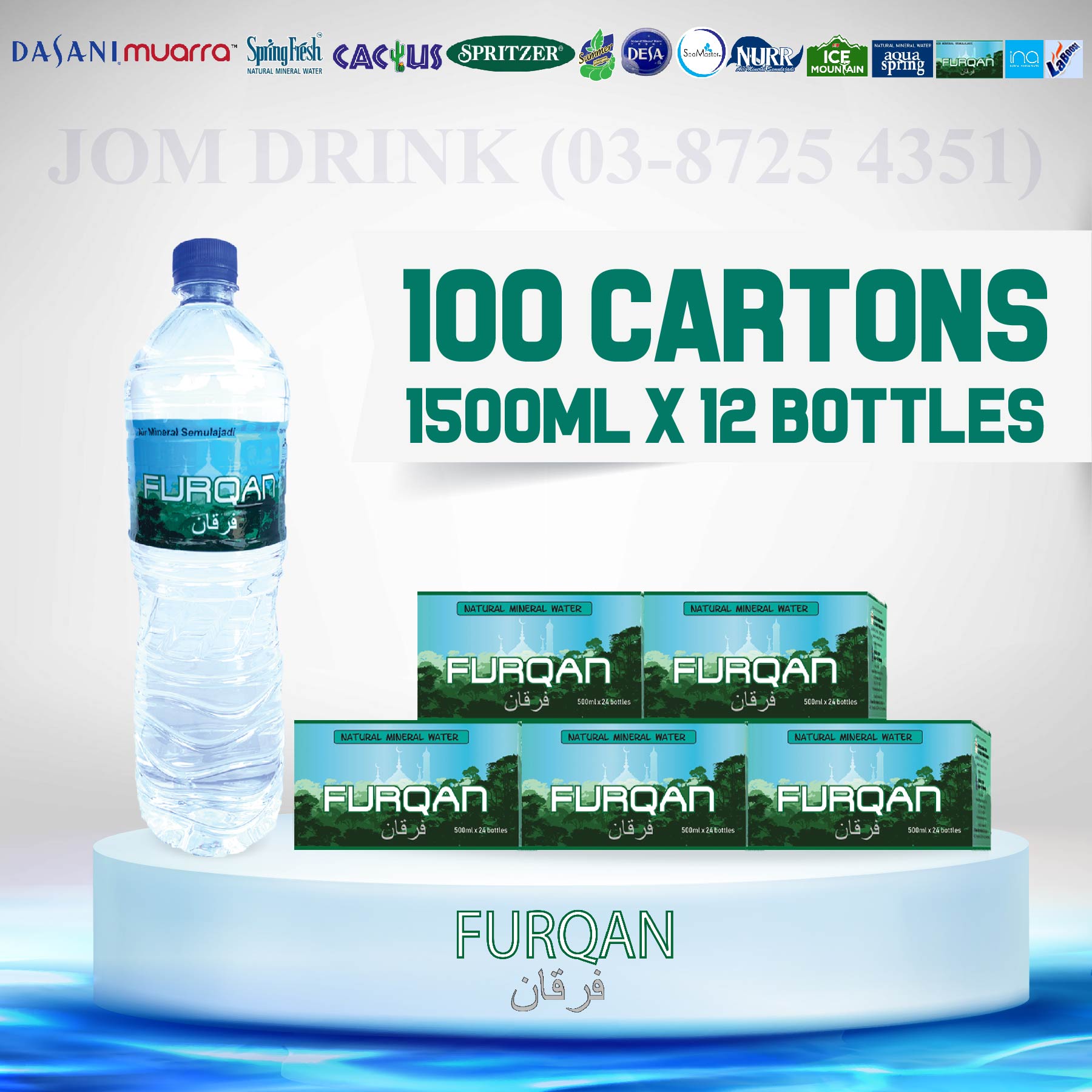 PACKAGES OF 100 BOXES : FURQAN MINERAL WATER 1500ML