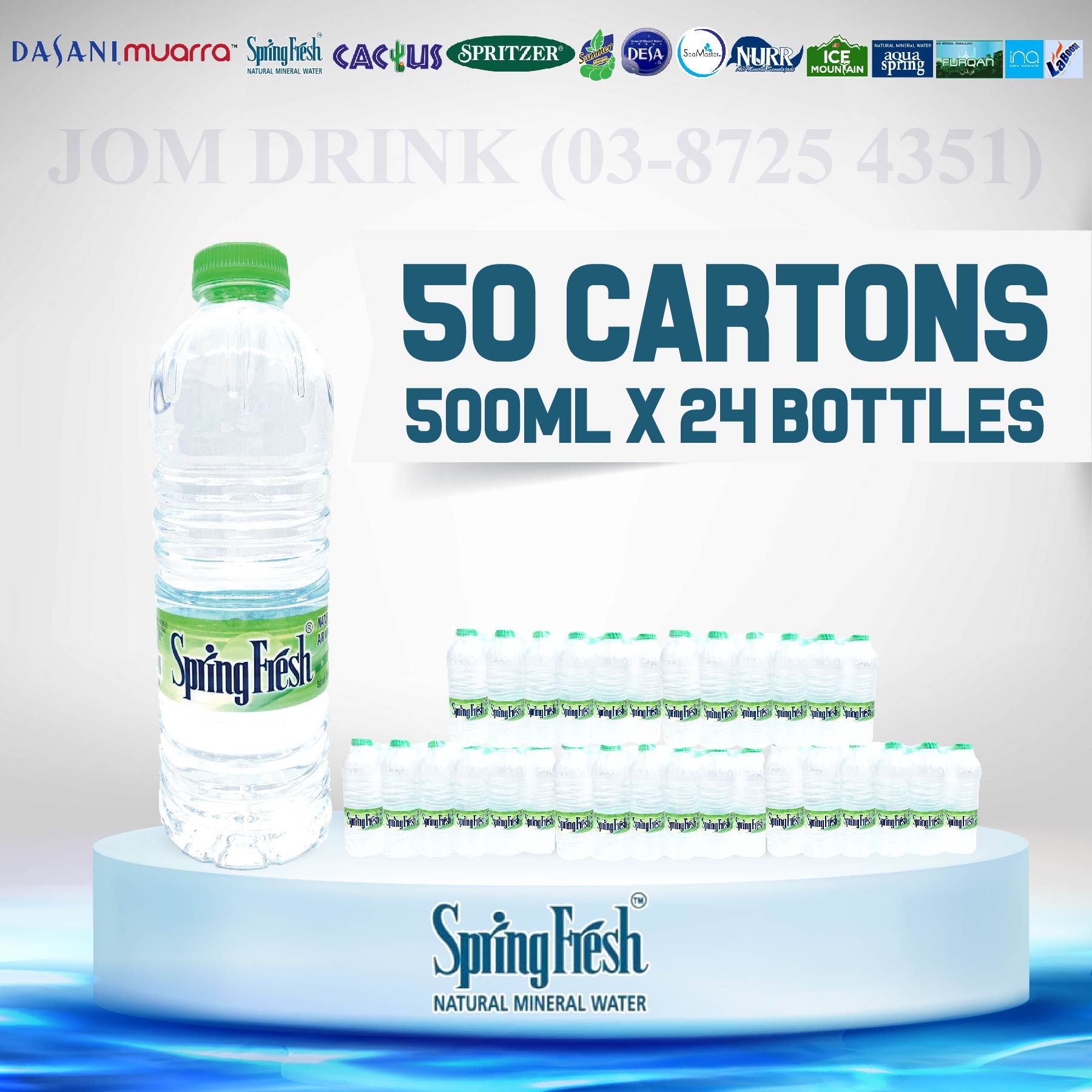 PACKAGES OF 50 BOXES : SPRINGFRESH MINERAL WATER 500ML