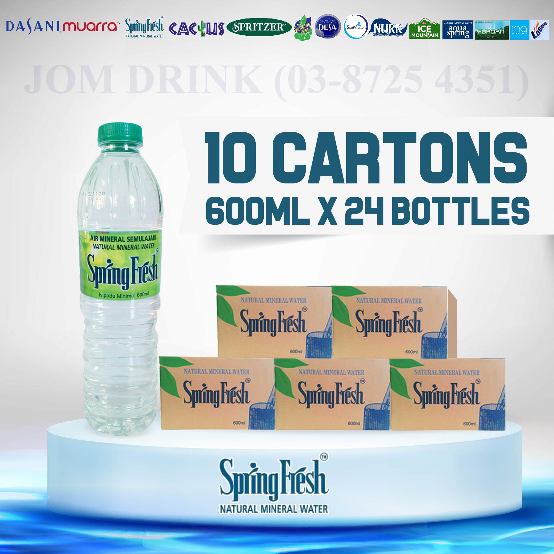 PACKAGES OF 10 BOXES : SPRINGFRESH MINERAL WATER 600ML