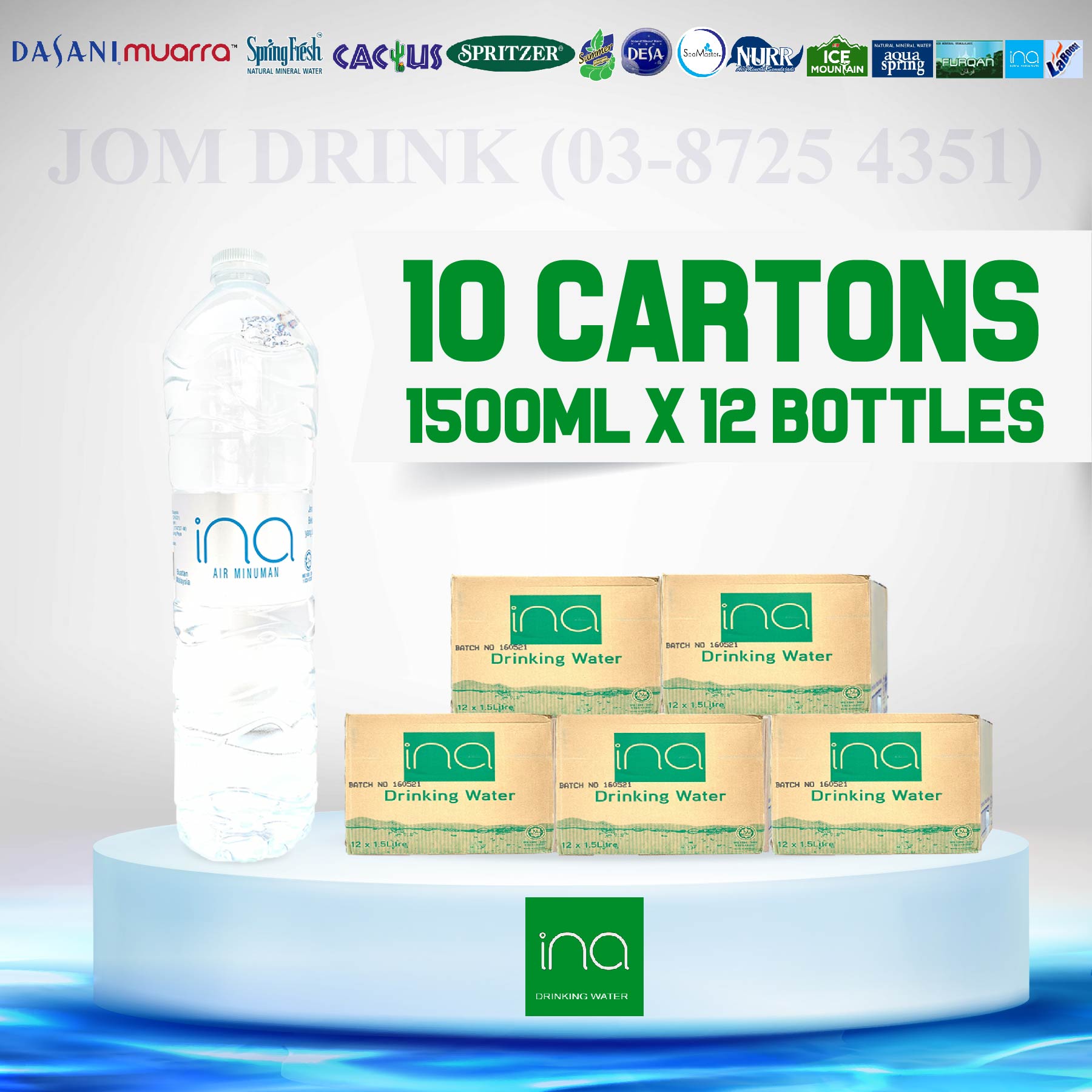 PACKAGES OF 10 BOXES : INA DRINKING WATER 1500ML