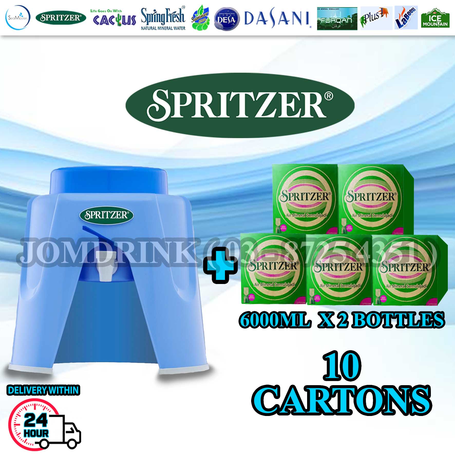 SPRITZER DISPENSER + PACKAGE OF 10 CARTON MINERAL WATER SPRITZER 6L x 2 BOTTLES