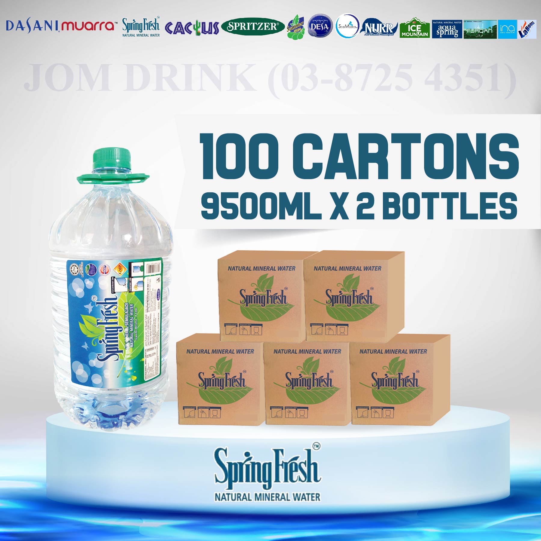 PACKAGES OF 100 BOXES : SPRINGFRESH MINERAL WATER 9500ML