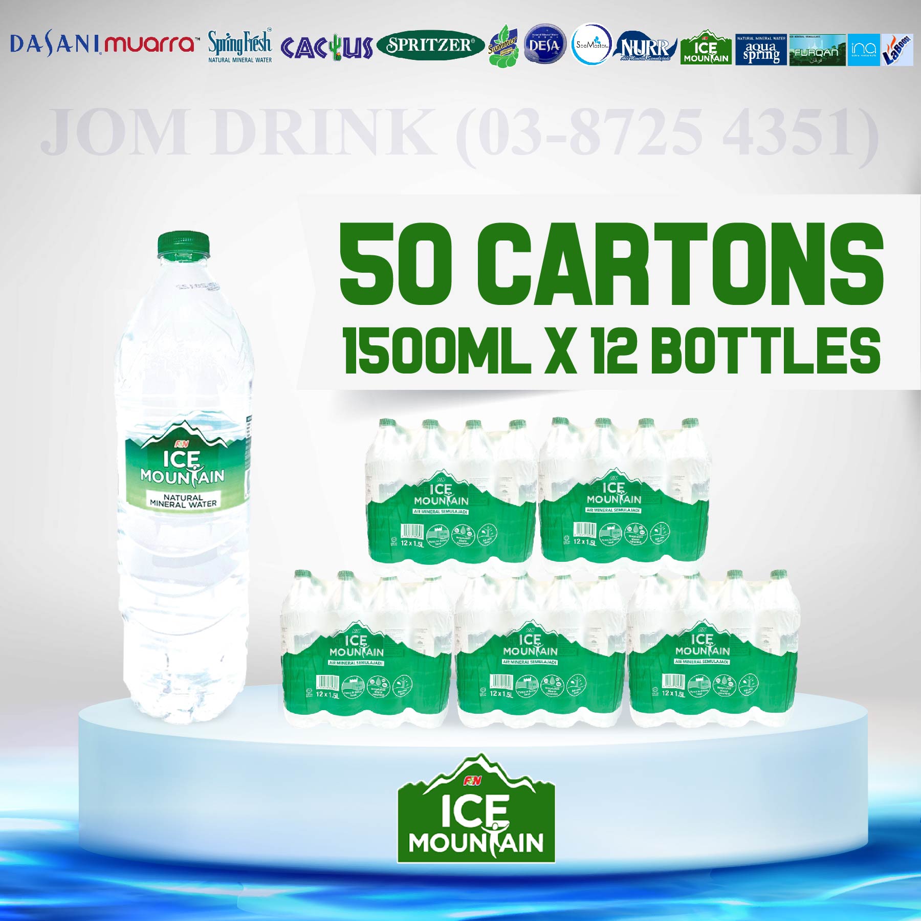 PACKAGES OF 50 FULL PACK : ICE MOUNTAIN MINERAL WATER 1500ML