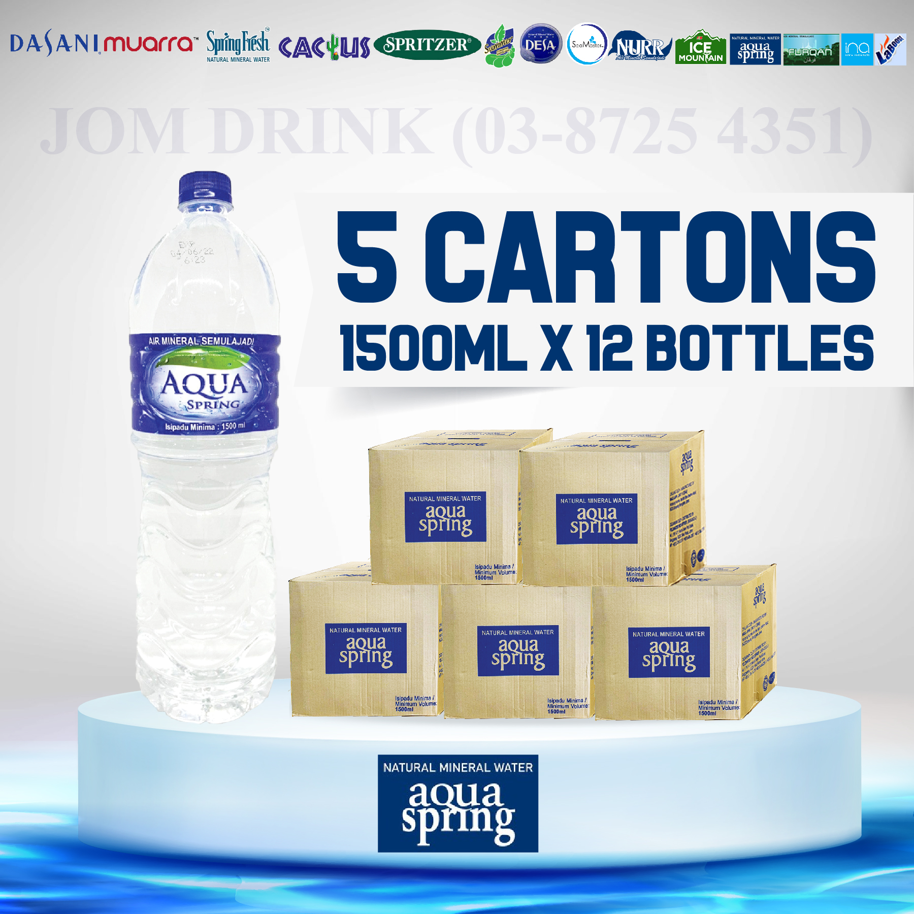 PACKAGES OF 5 BOXES : AQUA SPRINGS MINERAL WATER 1500ML